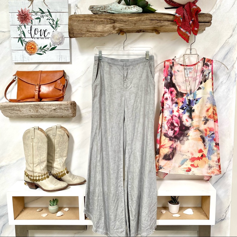 Sweet LINEN wide leg pants w raw edge🤍